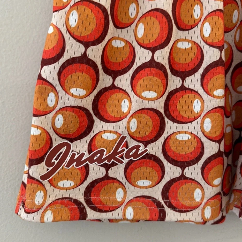 Inaka‎ Power Mens XL Mesh Gym Shorts Orange Red Retro Geometric Circle Pattern
